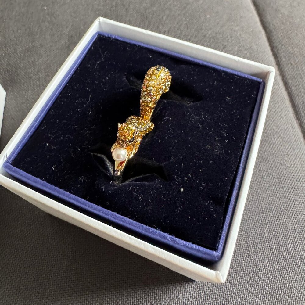 Swarovski Squirrel Double Ring Multi-Colour Gold … - image 1
